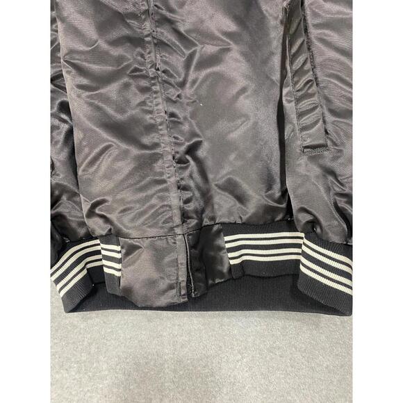 Vintage 90s Stater Bros Market Crew Satin Black Bomber Jacket West Ark Made USA - Picture 7 of 10